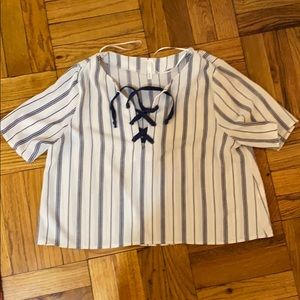 Navy and white striped blouse